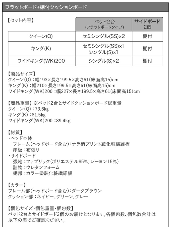 【フラットボード ＋ 棚付きクッションボード】セット内容