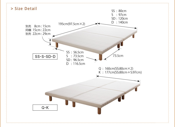 ベッドの寸法表