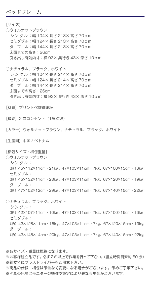 【アネラ】フレーム寸法表 梱包サイズ表