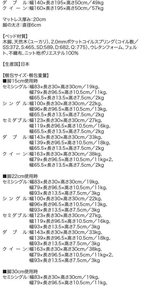 ボンネルコイルマットレスベッド 梱包サイズ