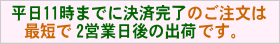 平日11時までに決済完了のご注文は、最短で2営業日の出荷です。