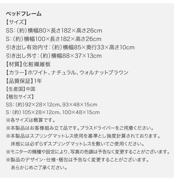 【コンパクトスモール】フレーム寸法表 梱包サイズ表