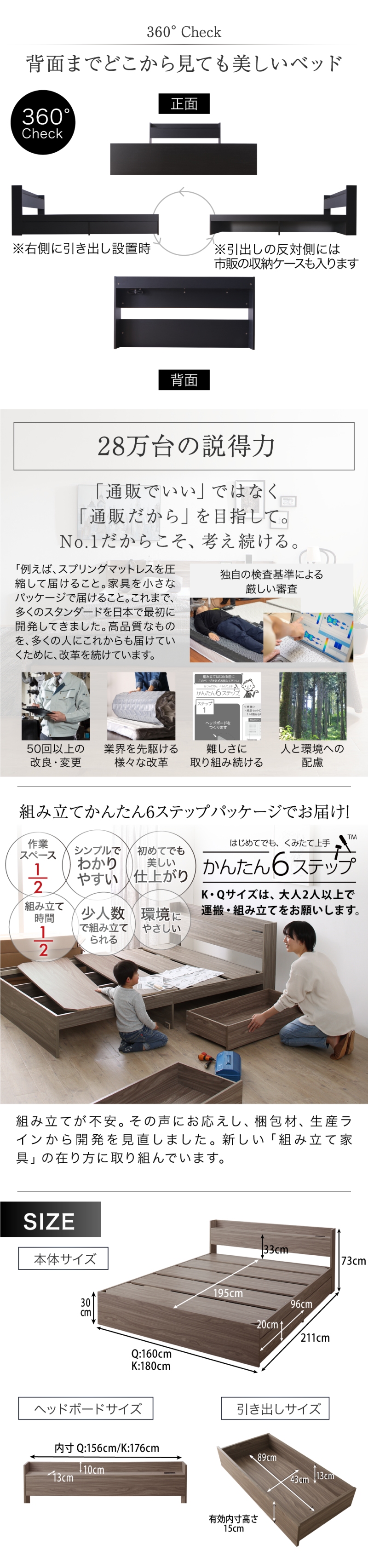 背面までどこから見ても美しいベッド。組み立て説明書が、とってもわかりやすくなりました。