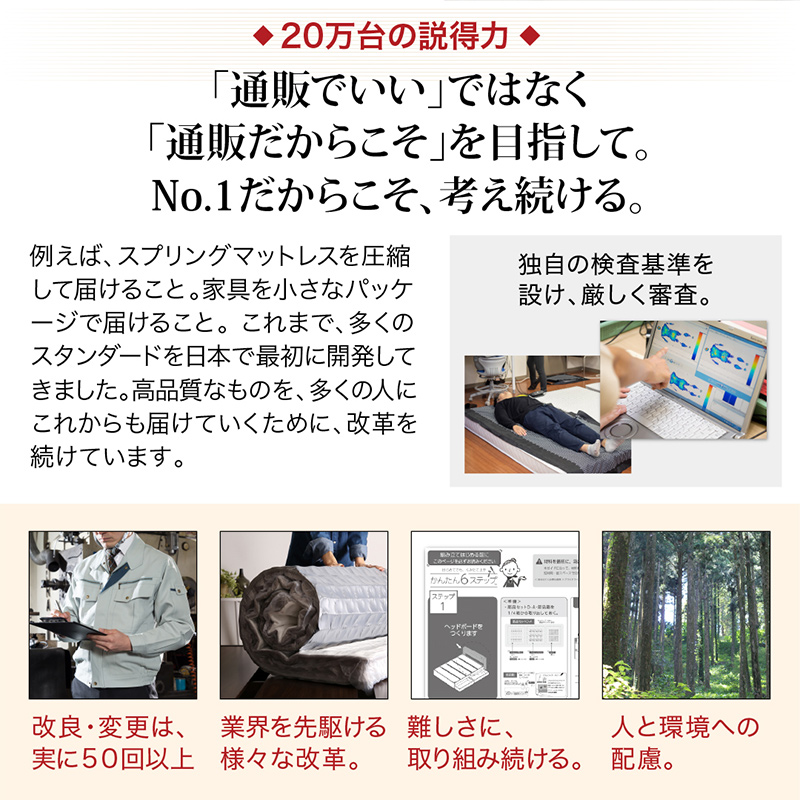 20万台の説得力。「通販でいい」ではなく「通販だからこそ」を目指して。No1だからこそ、考え続ける。