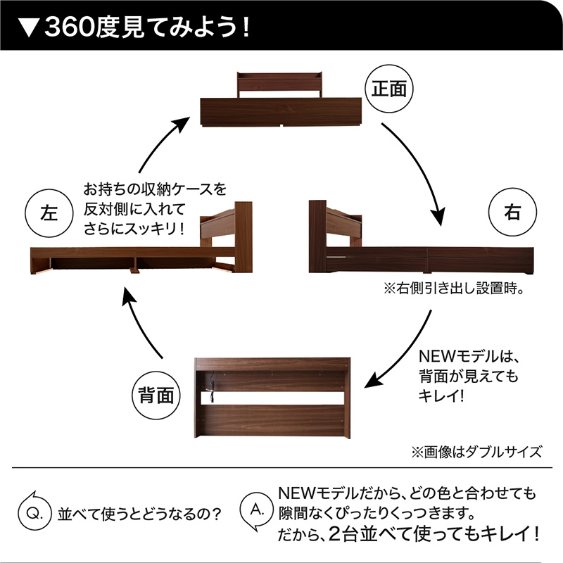 360度見てみよう！ 2台並べると、隙間なくぴったりくっつきます。だから、2台並べて使ってもキレイ！