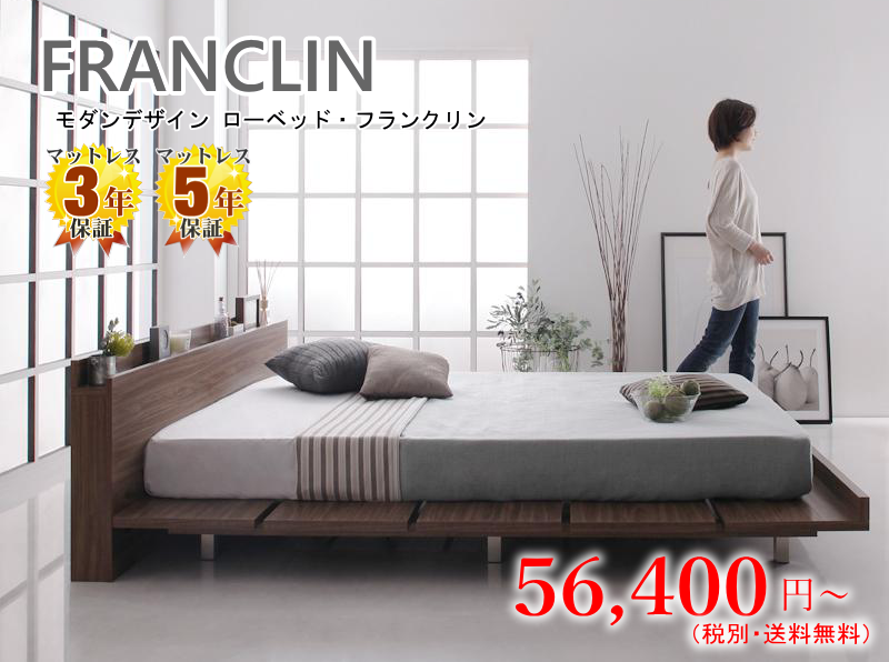 棚・二口コンセント付き デザインすのこベッド（ボードベッド）【フランクリン】