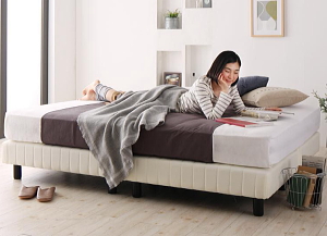 クイーンベッド ホテルダブルクッション 脚付き マットレス ボトムベッド 【羊毛入りデュラテクノマットレス付き】