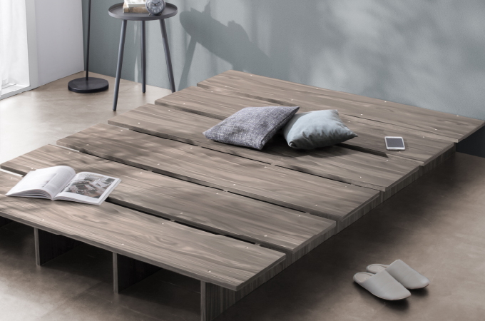 【天然木調 すのこ ステージ ローベッド】フレームカラー：ライトグレー