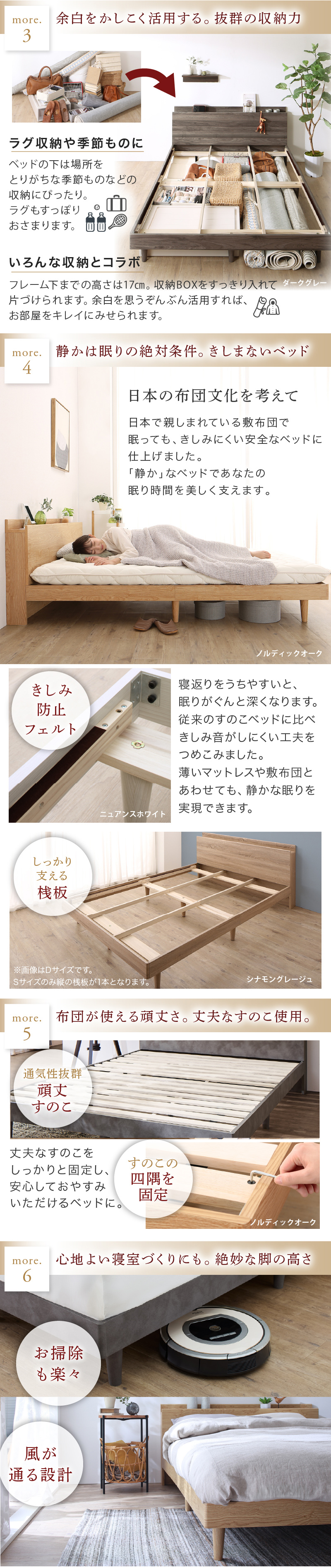 【余白をかしこく活用する。抜群の収納力】ベッド下は場所をとりがちな季節ものなどの収納にぴったり。ラグもすっぽりおさまります。