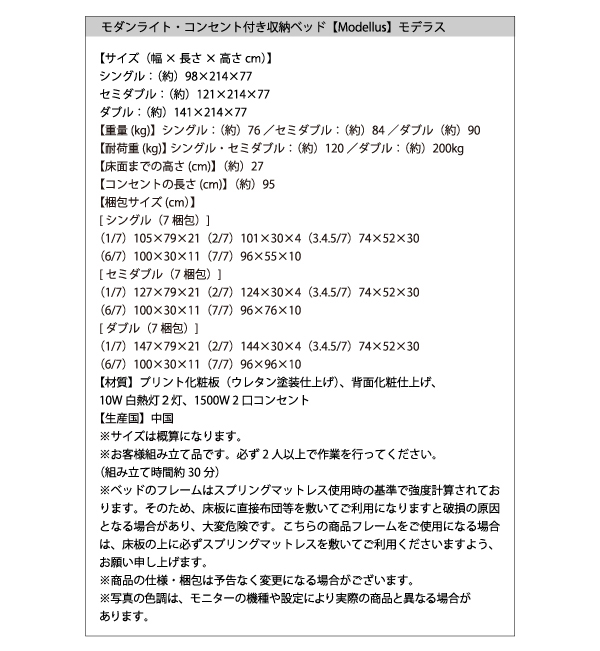 モデラス フレーム寸法表 梱包仕様サイズ表