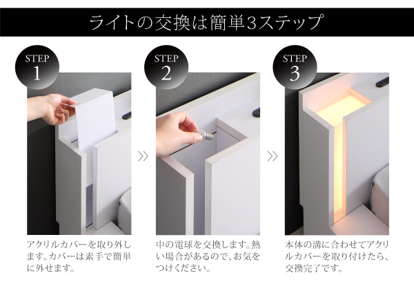 ライト交換は簡単3ステップ