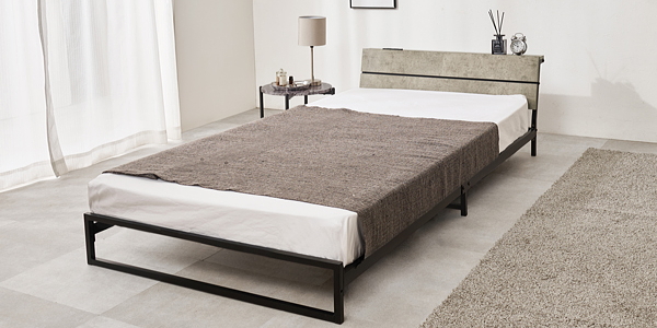 【棚・コンセント付き ロータイプ スチールフレーム ベッド】カラー:グレー