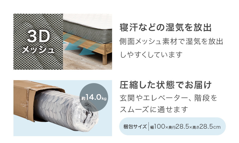 ボンネルコイルマットレス 寝汗などの湿気を放出