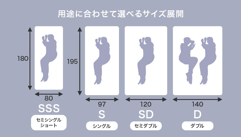 【用途に合わせて選べるサイズ展開】セミシングルショート丈、シングル、セミダブル、ダブル