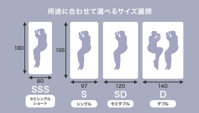 【用途に合わせて選べるサイズ展開】セミシングルショート丈、シングル、セミダブル、ダブル