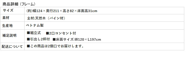 【レギュラー丈 引き出し付き収納ベッド 棚・コンセント付き すのこベッド】フレーム 商品詳細
