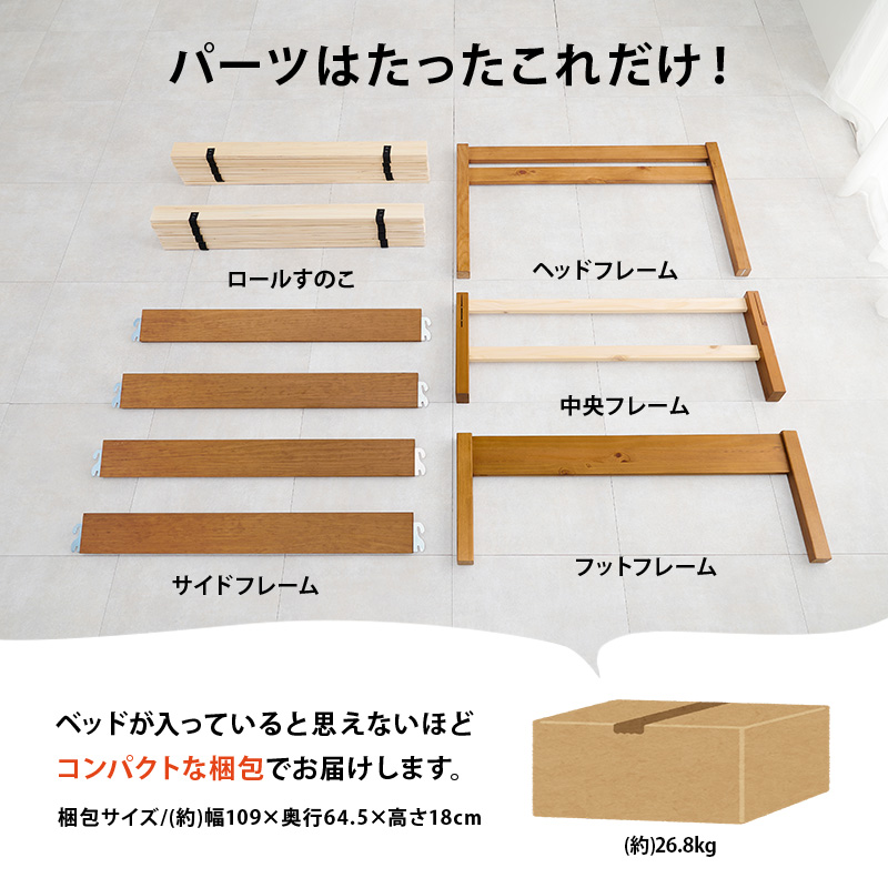 ベッドが入っているとは思えないほど、コンパクトな梱包でお届けします。