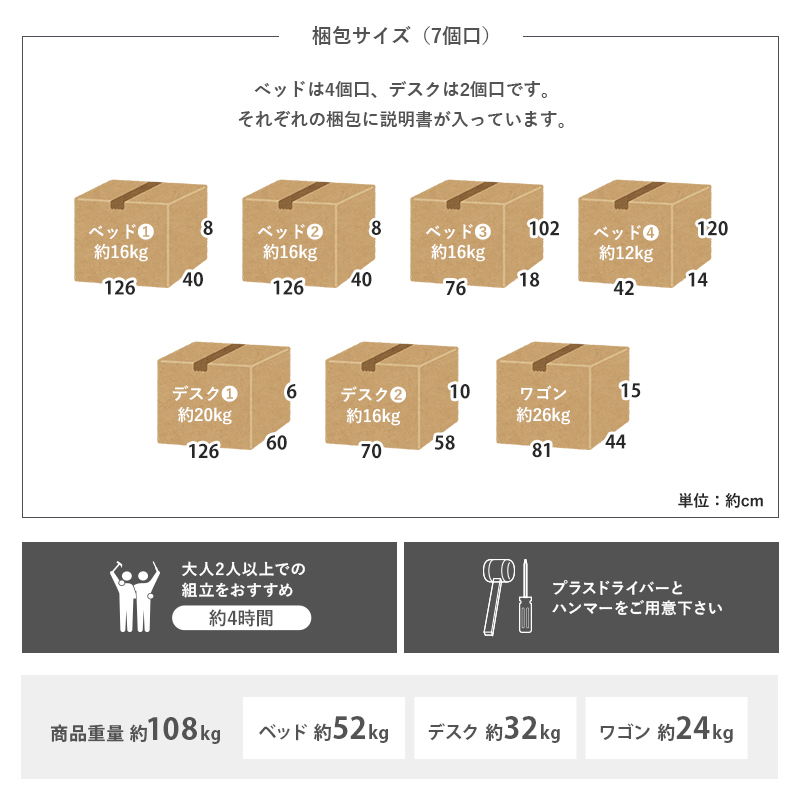 【テーブル・ワゴンの付いたシステムベッド】フレーム 商品詳細