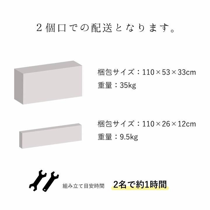 【畳ベッド用フレーム】梱包サイズ表