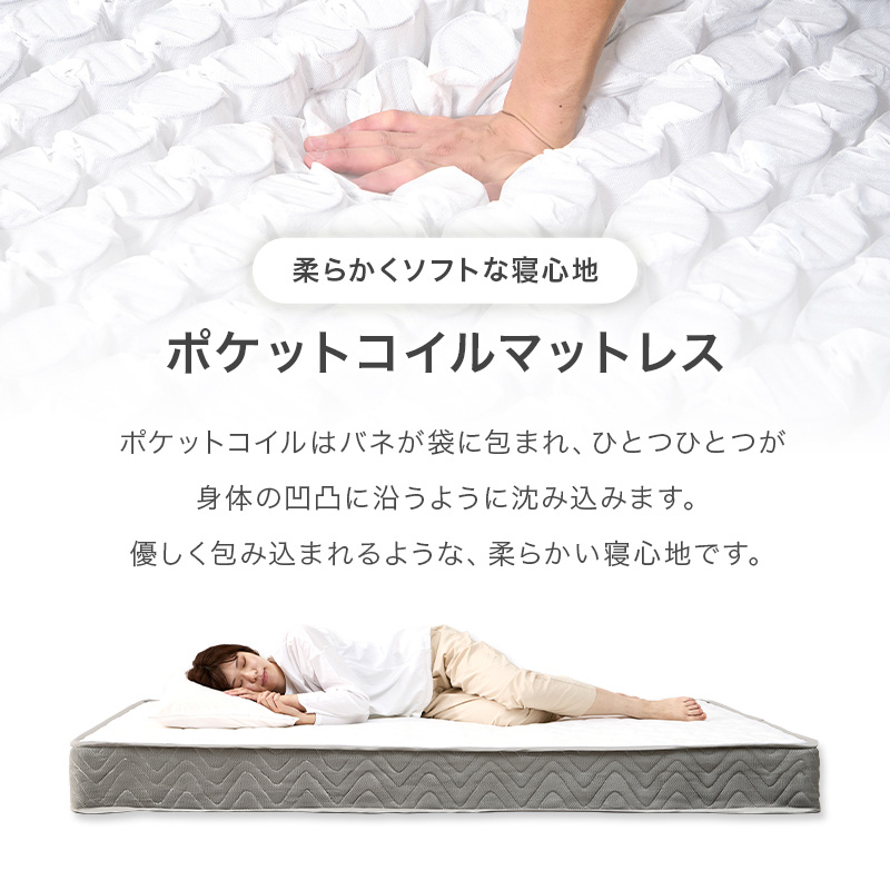 体型に合わせて沈み込むポケットコイルマットレス（厚さ20cm）の特徴