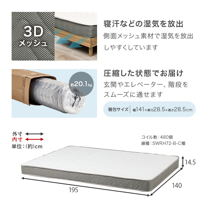 ボンネルコイルマットレス 寝汗などの湿気を放出