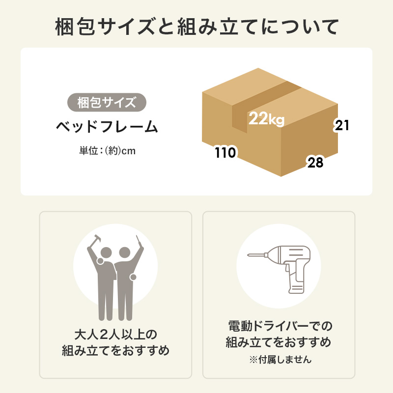 【ノンホルマリン 天然木 無垢材 すのこベッド】フレームの部位別寸法表 梱包サイズ表