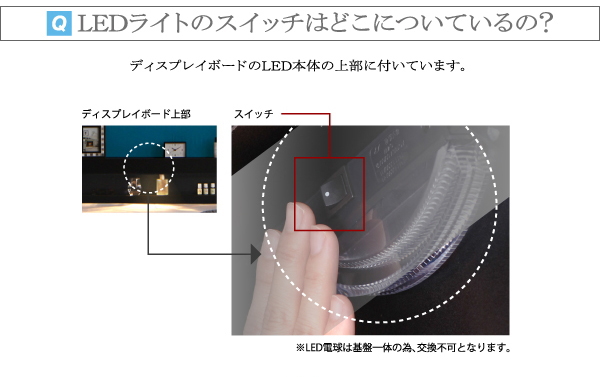 LEDライトスイッチは、ディスプレイボードのLED本体の上部に付いています。