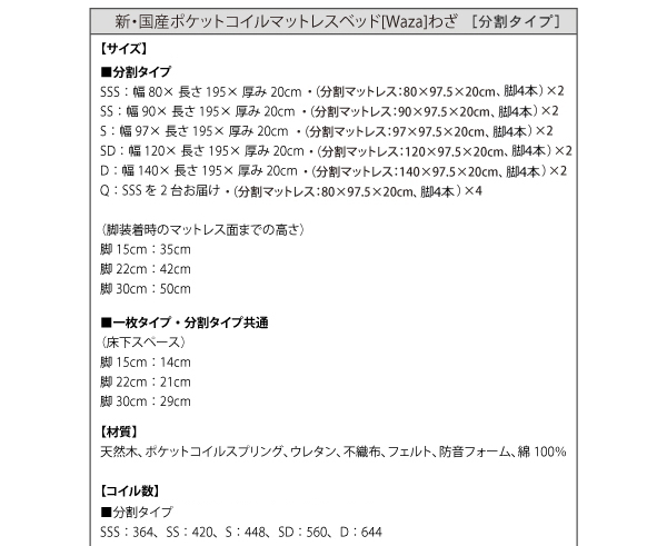 【WAZA ワザ（分割タイプ）】製品サイズ、梱包サイズ